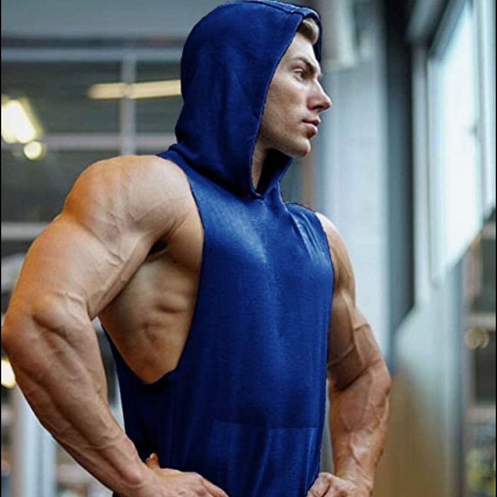 NWT COOFANDY Blue Sleeveless Hooded Tank Top Hoodie Men’s Medium Gym